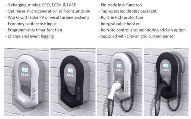 Zappi EV Car charge point V2 - 22kW 3ph - Type 2 Tethered - White Ecosmart - I.T.S Technologies